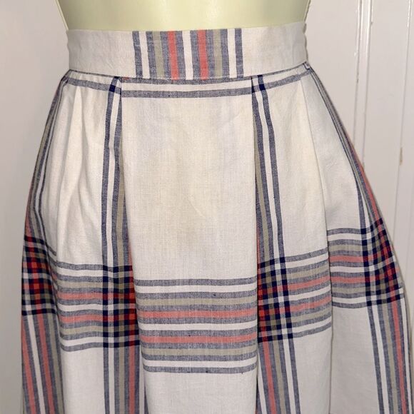 Vintage 70s/80s Counterparts Plaid White, Navy Blue, Red & Tan Plaid Full Skirt - Picture 3 of 12